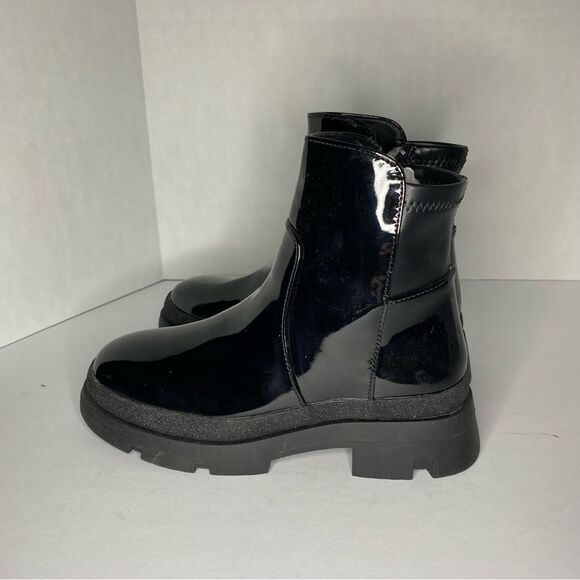 Steve Madden Boots Girls Trap Black Patent Leather Side Zip Glitter Chunky 4 - Picture 4 of 12